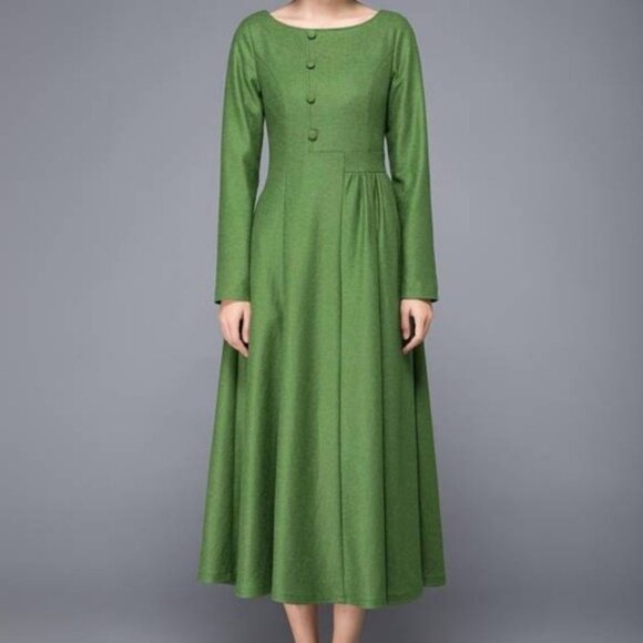 Ylistyle Green Retro Style Wool Blend Maxi Dress  4? - Picture 1 of 14